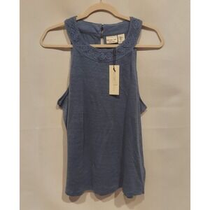 Rachel Zoe Womens Blue 100% Linen Sleeveless Crochet Tank Top Size Large NWT